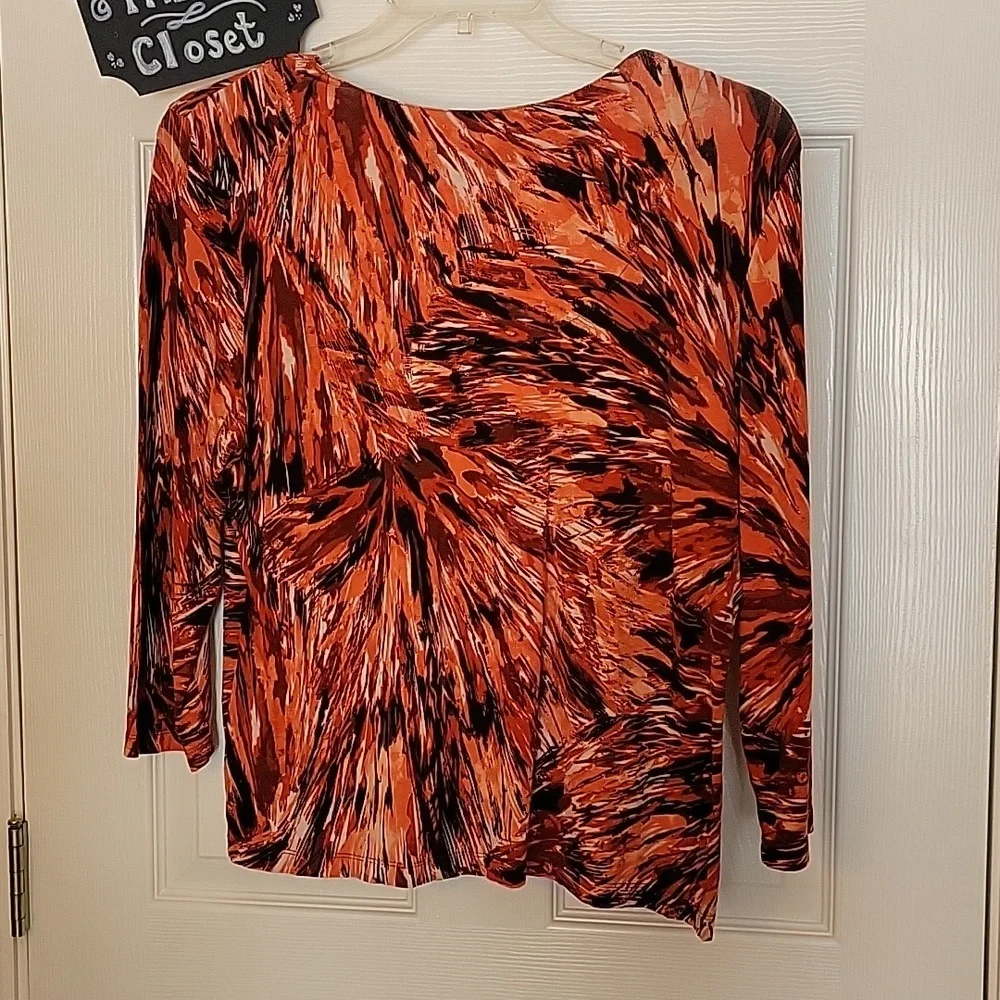Ruby Rd. Favorites Petite Large Blouse Orange Red Black White Splatter